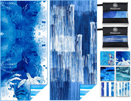 2 Pack Lightweight Thin Microfiber Beach Towel Sand Free Quick Dry Absorbent Compact Soft Pool Swim Travel Towels Extra Large Oversized Beach Accessories packable Essentials Stuff Gifts for Adult