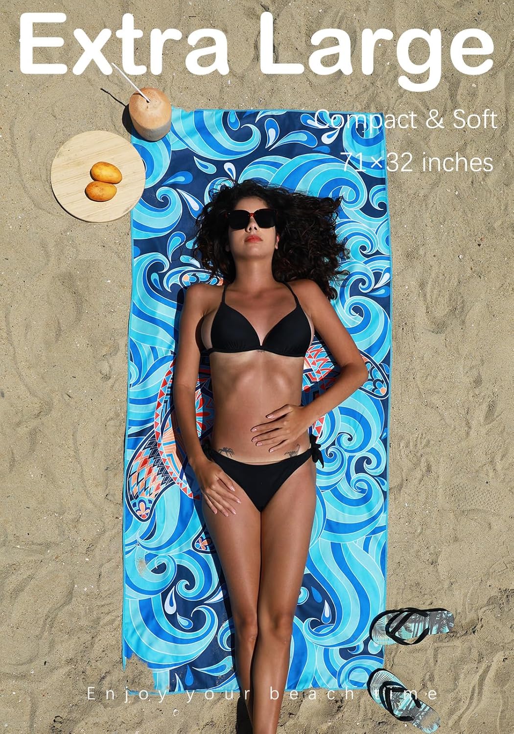 4 Pack Microfiber Lightweight Beach Towel Sand Free Quick Dry Absorbent Thin Compact Towels for Swimming Pool Camping Beach Accessories Large Easy Pack Travel Things for Vacation Essentials Gift