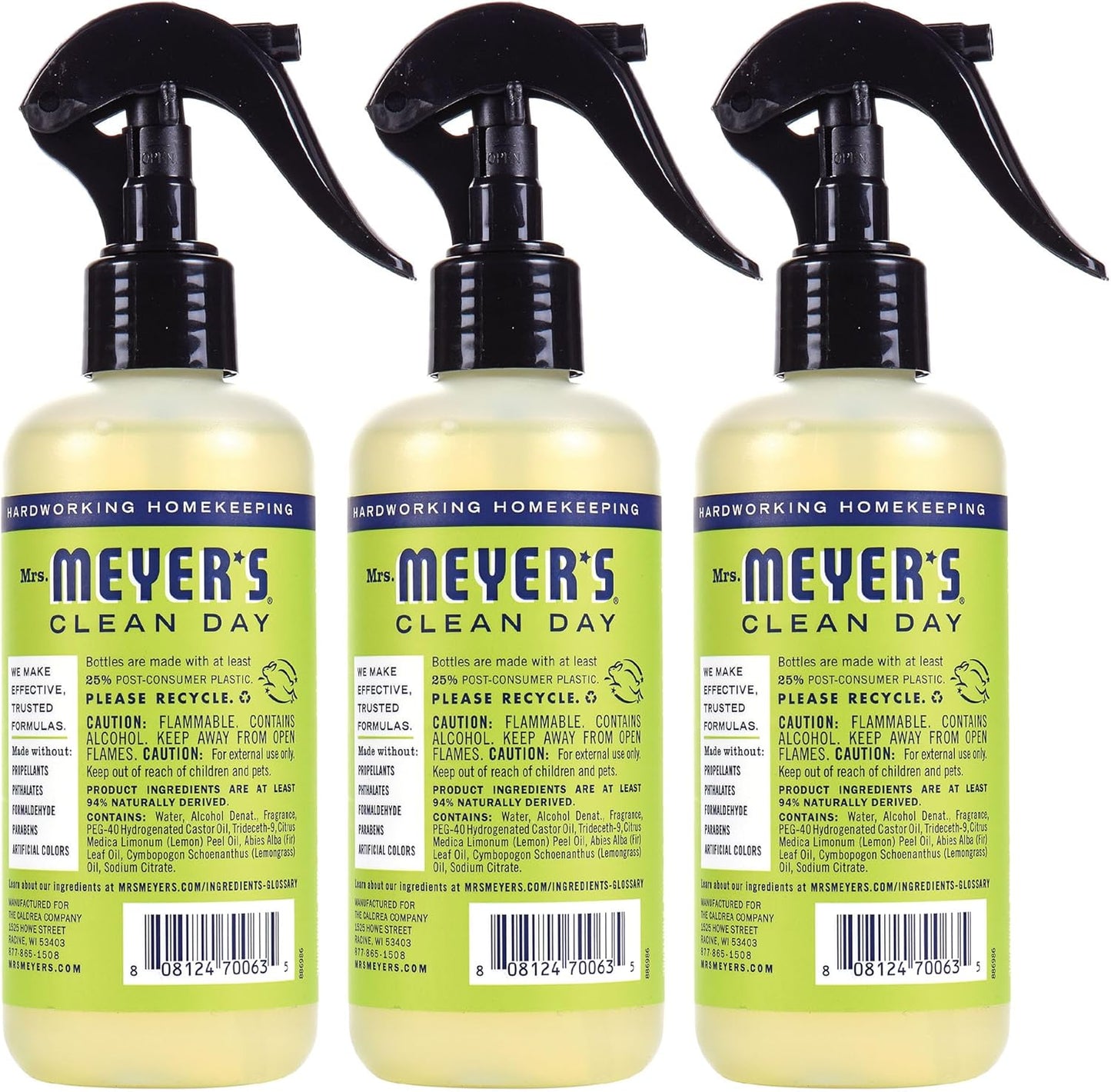 MRS. MEYER'S CLEAN DAY Room and Air Freshener Spray, Non-Aerosol Spray Bottle Infused with Essential Oils, Lemon Verbena, 8 fl. oz - Pack of 3