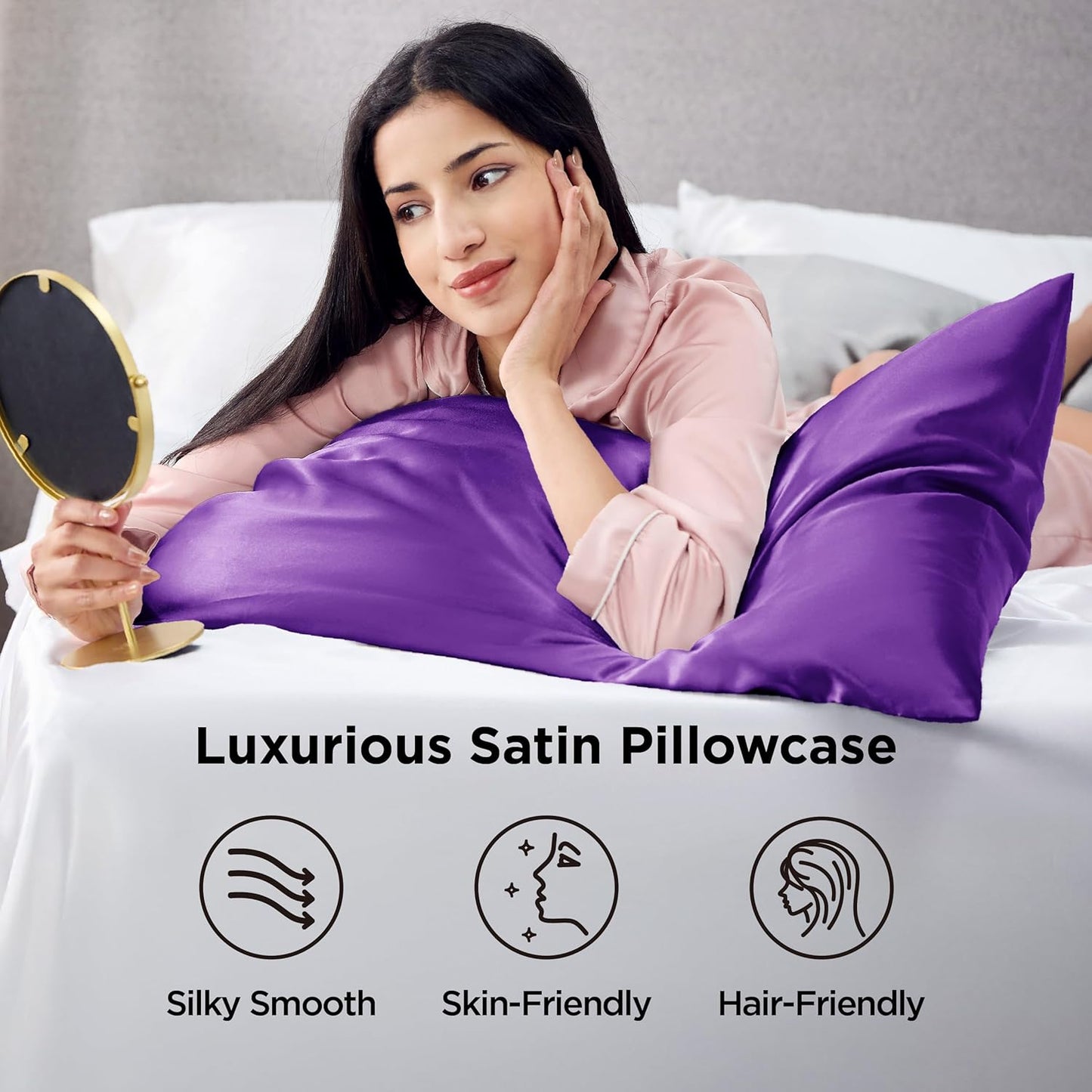 Bedsure King Size Satin Pillowcase Set of 2 - Purple Silky Pillow Cases for Hair and Skin with Envelope Closure, Similar to Silk Pillow Cases, Gifts for Women Men, 20x36 Inches, 2pcs