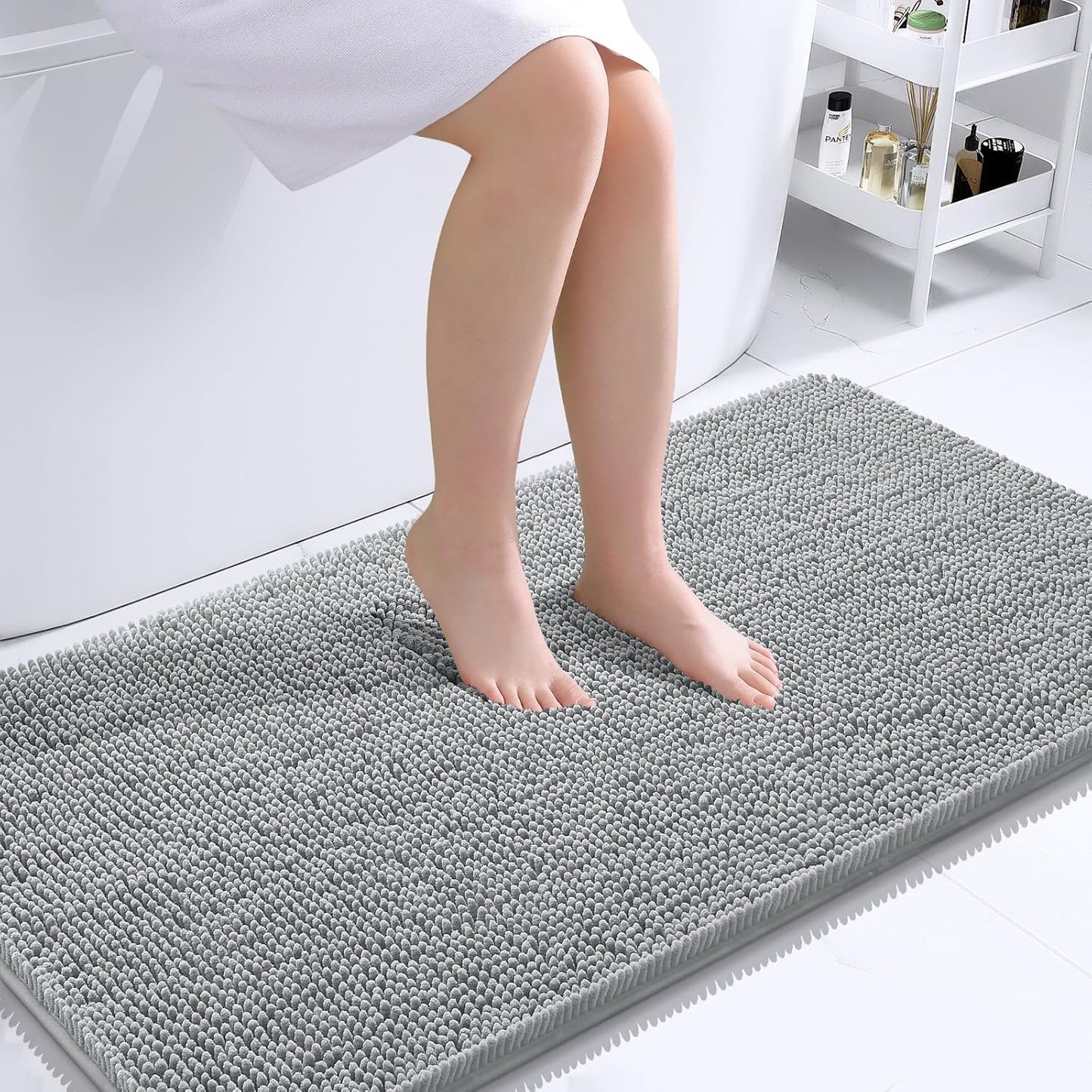OLANLY Bathroom Rugs 44x24, Extra Soft Absorbent Chenille Bath Rugs, Rubber Backing Quick Dry, Machine Washable Bath Mats for Bathroom Floor, Tub and Shower, Home Decor Accessories, Light Grey