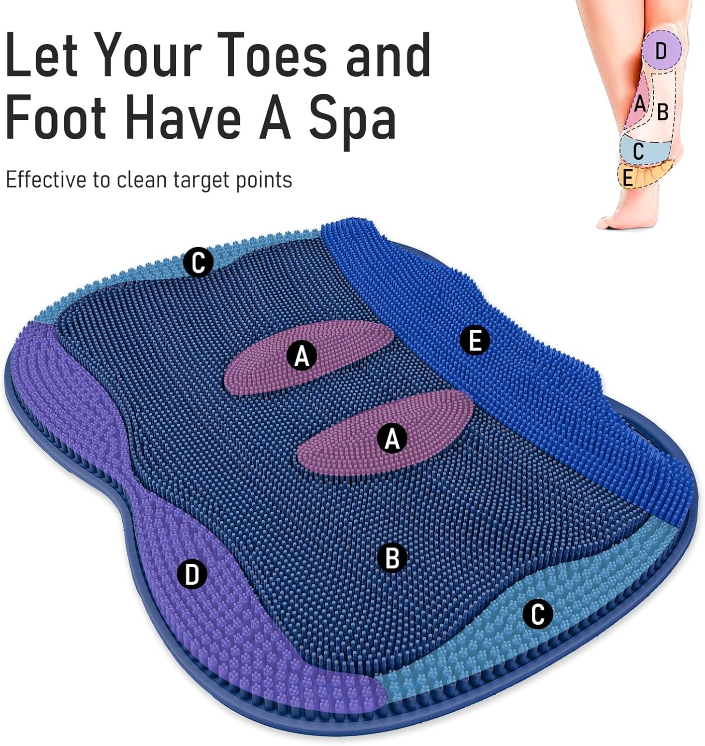 XL Shower Foot Scrubber Mat, Silicone Feet Massage Cleaner Dead Skin Toes Clean Pad without Bending Non-slip Suction Cups -Improve Circulation for Feet Beauty Exfoliate Smooth Achy 17.2*13" Navy Blue