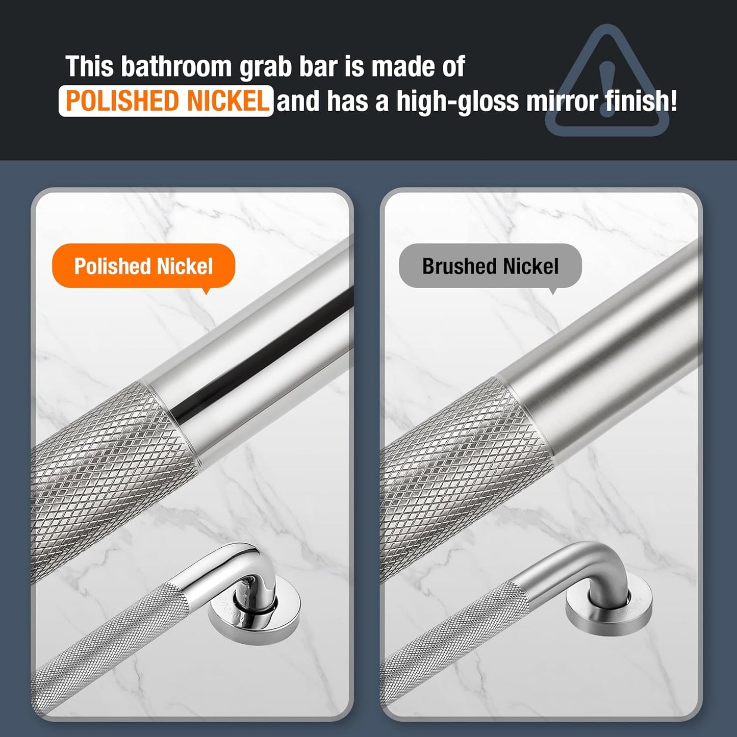 Grab Bars for Shower, 2 Pack 24-Inch Anti Slip Shower Handles for Elderly, Safety Shower Grab Bar, Stainless Steel Handicap Grab Bars for Bathroom (Polished Nickel 1" Diameter)