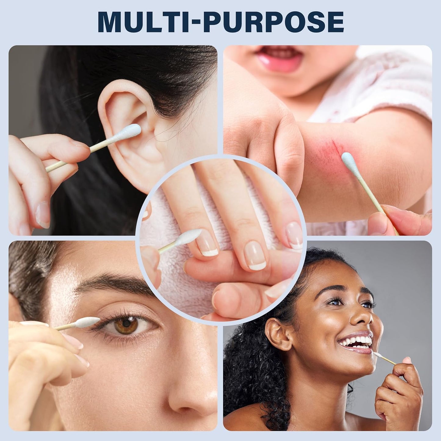 Bamboo Cotton Swabs 600 Count/1 Box, One Pointed Tip and One Rounded Tip, Biodegradable Cotton Buds with Organic Bamboo Sticks, for Ear Wax Removal, Draw the Eyeliner, Nail Polish Touch-ups