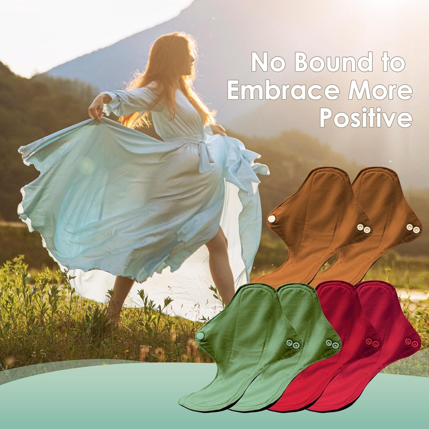 wegreeco 6 Pcs Reusable Menstrual Pads, Ultra Absorbent Cloth Pads for Heavy Flow, Sanitary for Teens, Women, Nonslip Panty Liners + Bag (Aqua, Burgundy, Coffee, S)