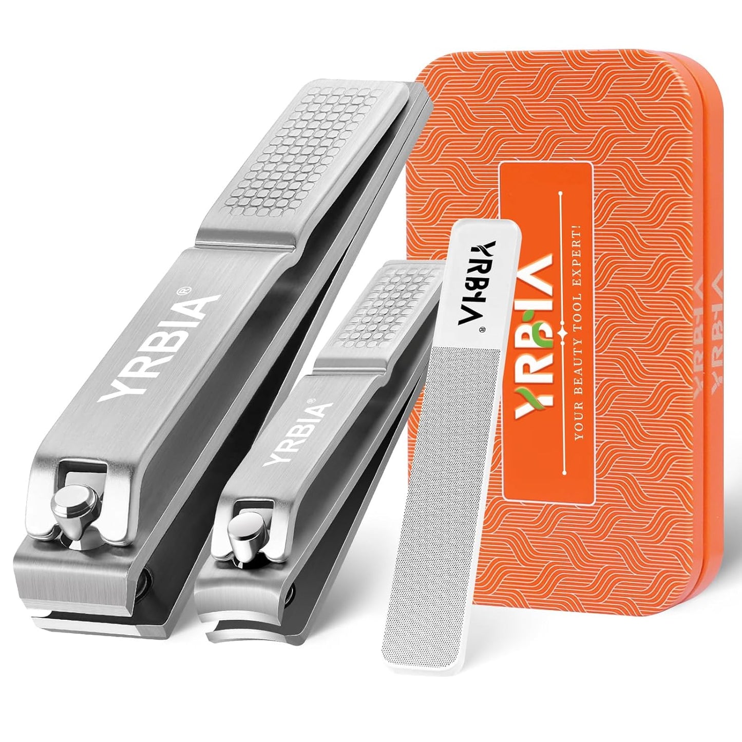 Nail Clippers with Glass Nail File, YRBIA Ultra Sharp Nail Clipper Set, Professional Fingernail & Toenail Clippers Nail Cutter for Men and Women (Silver)