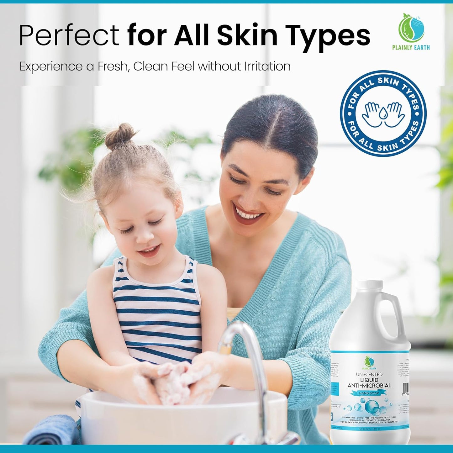 AntiMicrobial Hand Soap, 64 oz Bulk Refill - Antibacterial Hand Soap, Gentle, Moisturizing Hand Soap for Kitchen and Bathroom - Unscented