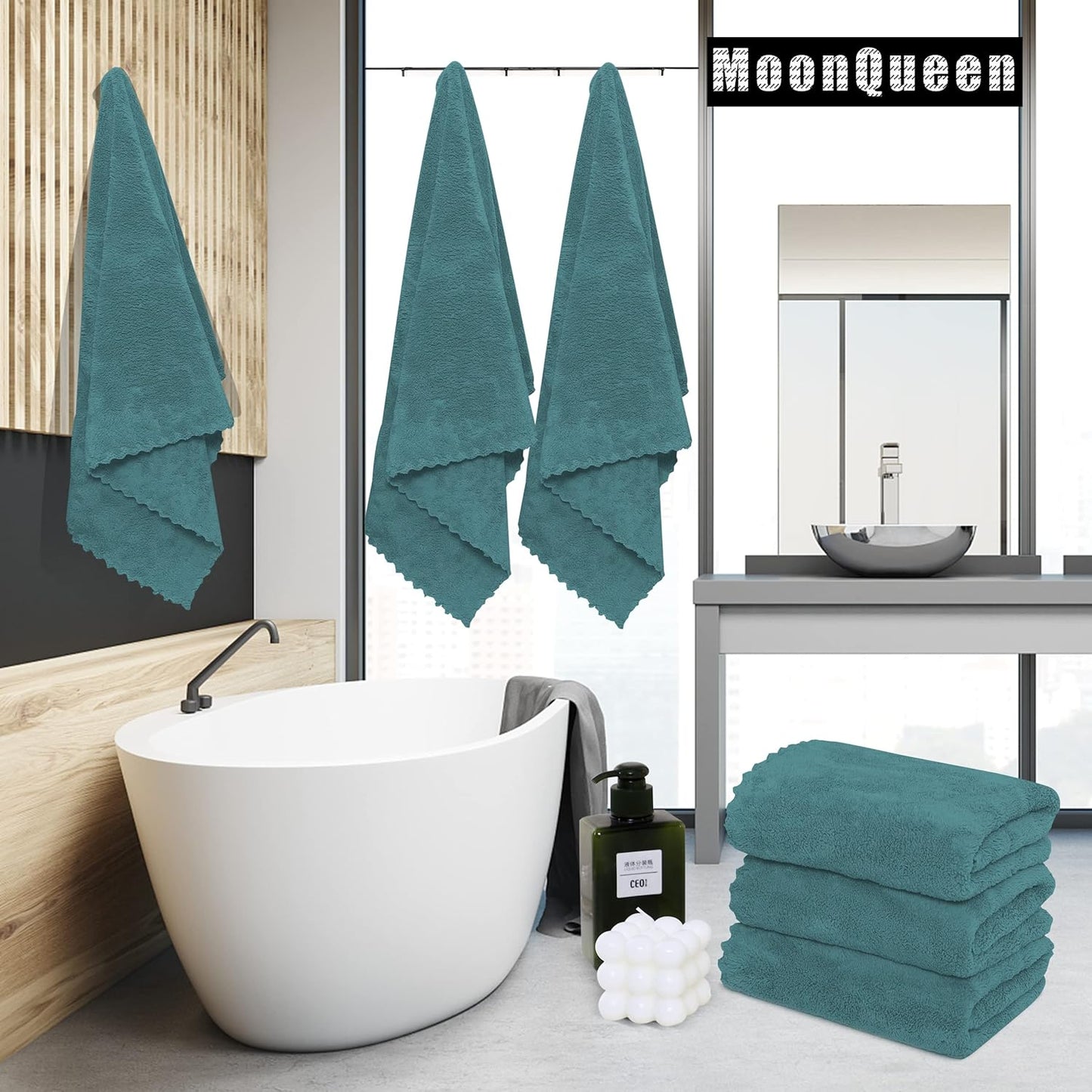 MOONQUEEN 2 Pack Premium Bath Towel Set - Quick Drying - Microfiber Coral Velvet Highly Absorbent Towels - Multipurpose Use as Bath Fitness, Bathroom, Shower, Sports, Yoga Towel (Teal)