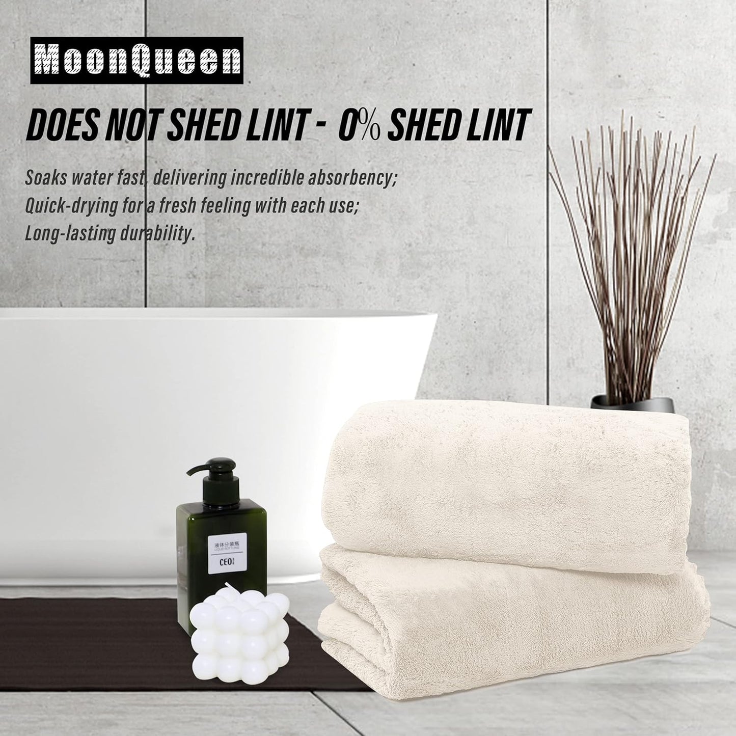 MOONQUEEN 2 Pack Premium Bath Towel Set - Quick Drying - Microfiber Coral Velvet Highly Absorbent Towels - Multipurpose Use as Bath Fitness, Bathroom, Shower, Sports, Yoga Towel (Cream)
