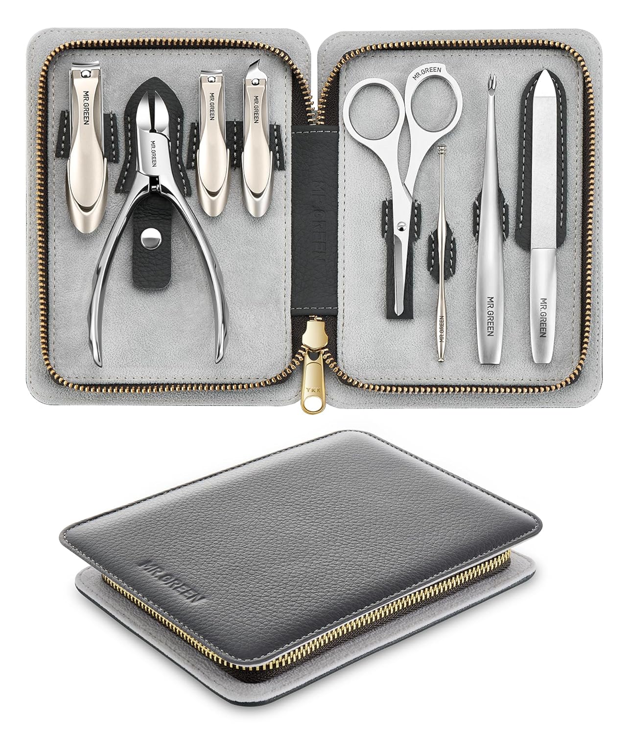 MR.GREEN 8-in-1 Manicure Set– Professional German Stainless Steel Nail Care Kit with Splash-Proof Nail Clippers, Toenail Clippers, Cuticle Tools, Travel Grooming Kit for Men & Women with Leather Case