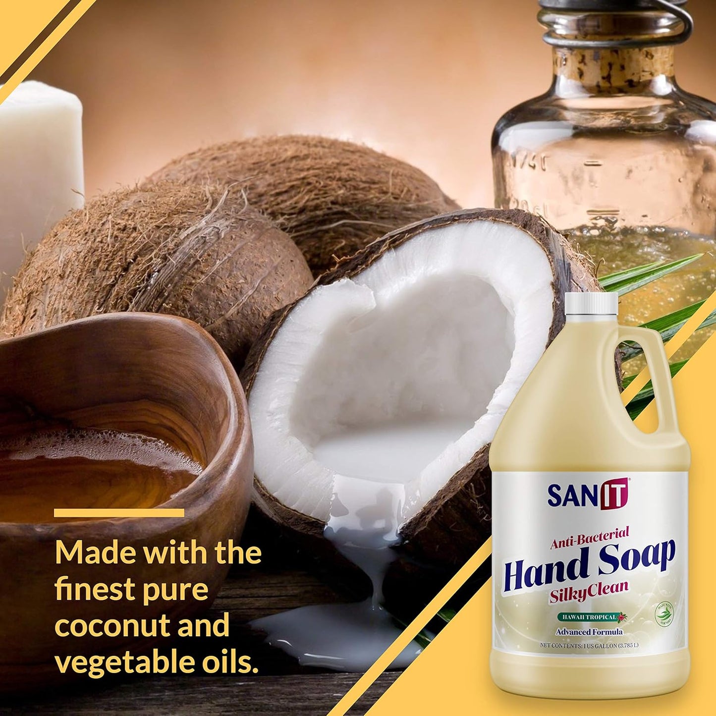 Sanit Silky Clean Antibacterial Liquid Gel Hand Soap Refill - Advanced Formula with Coconut Oil and Aloe Vera - All-Natural Moisturizing Hand Wash - Made in USA, Hawaii Tropical, 1 Gallon