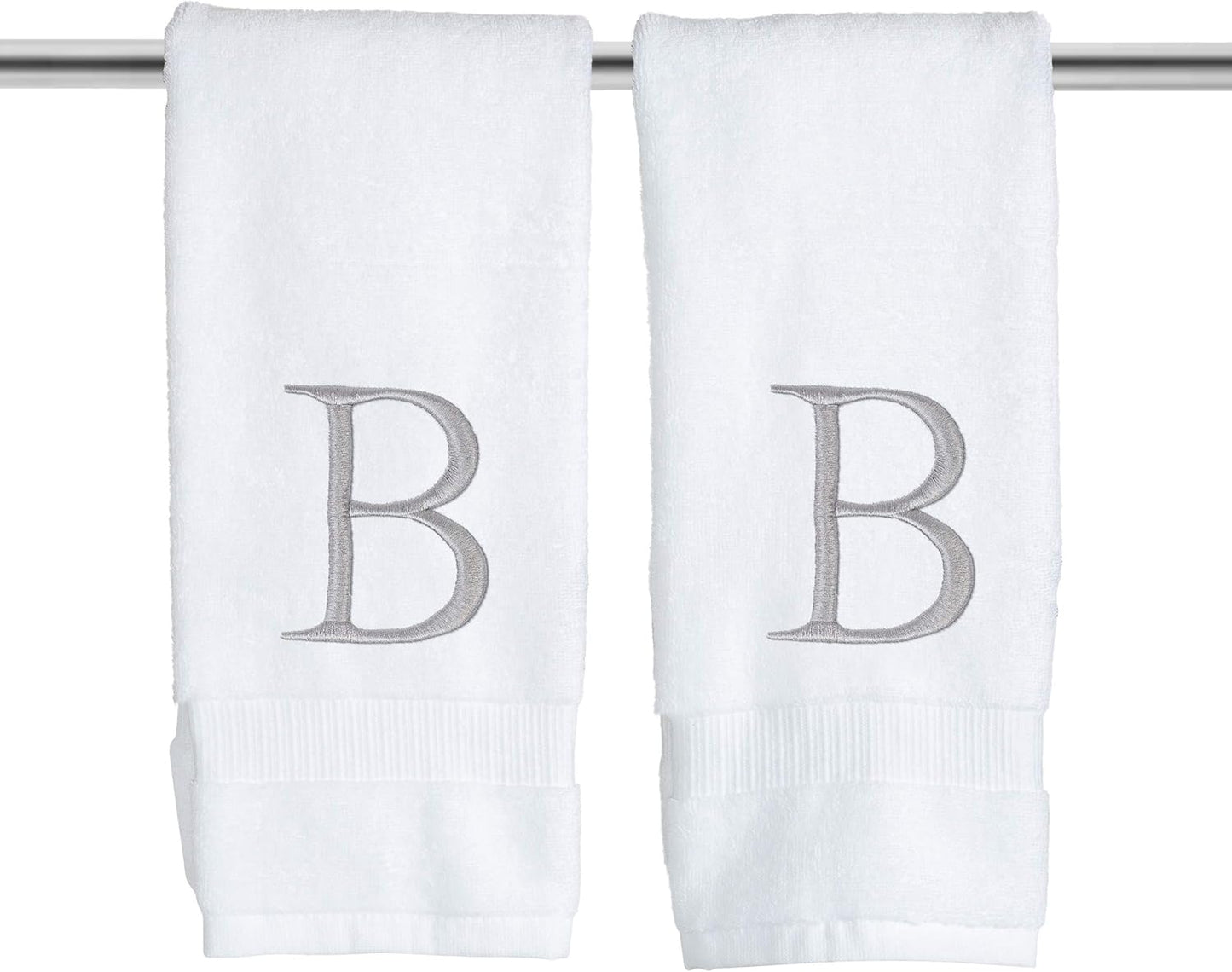 Monogrammed Hand Towels for Bathroom - Luxury Hotel Quality Personalized Initial Decorative Embroidered Bath Towel for Powder Room, Spa - GOTS Organic Certified - Set of 2 Letter B