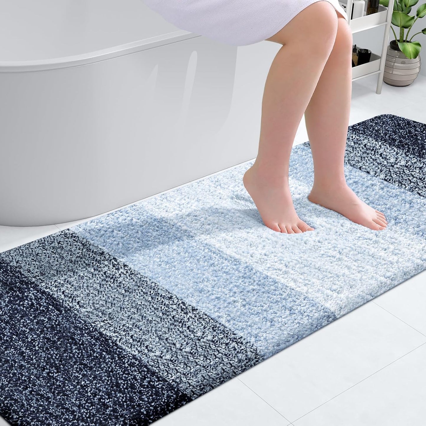 OLANLY Bathroom Runner Rugs 70x24, Extra Soft Absorbent Microfiber Bath Rugs, Rubber Backing, Quick Dry, Washable Bath Mats for Bathroom Floor, Tub and Shower, Home Decor Accessories, Navy Blue