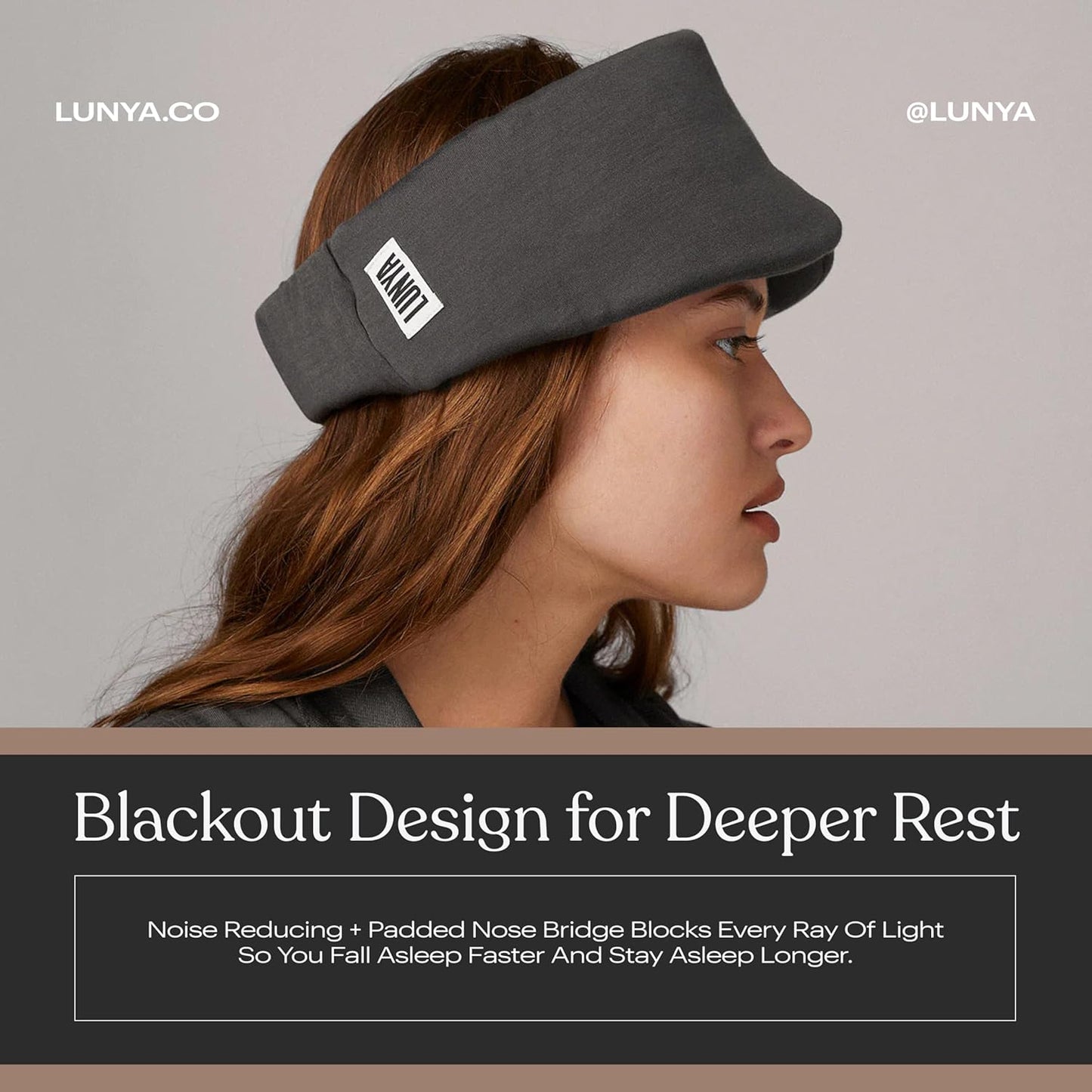 Lunya Sleep Mask with Box - Washable Silk Sleeping Mask and Headband for Beauty Routines - Thermoregulating Comfort for Restful Nights - Silk Eye Mask for Women - Large - Meditative Grey