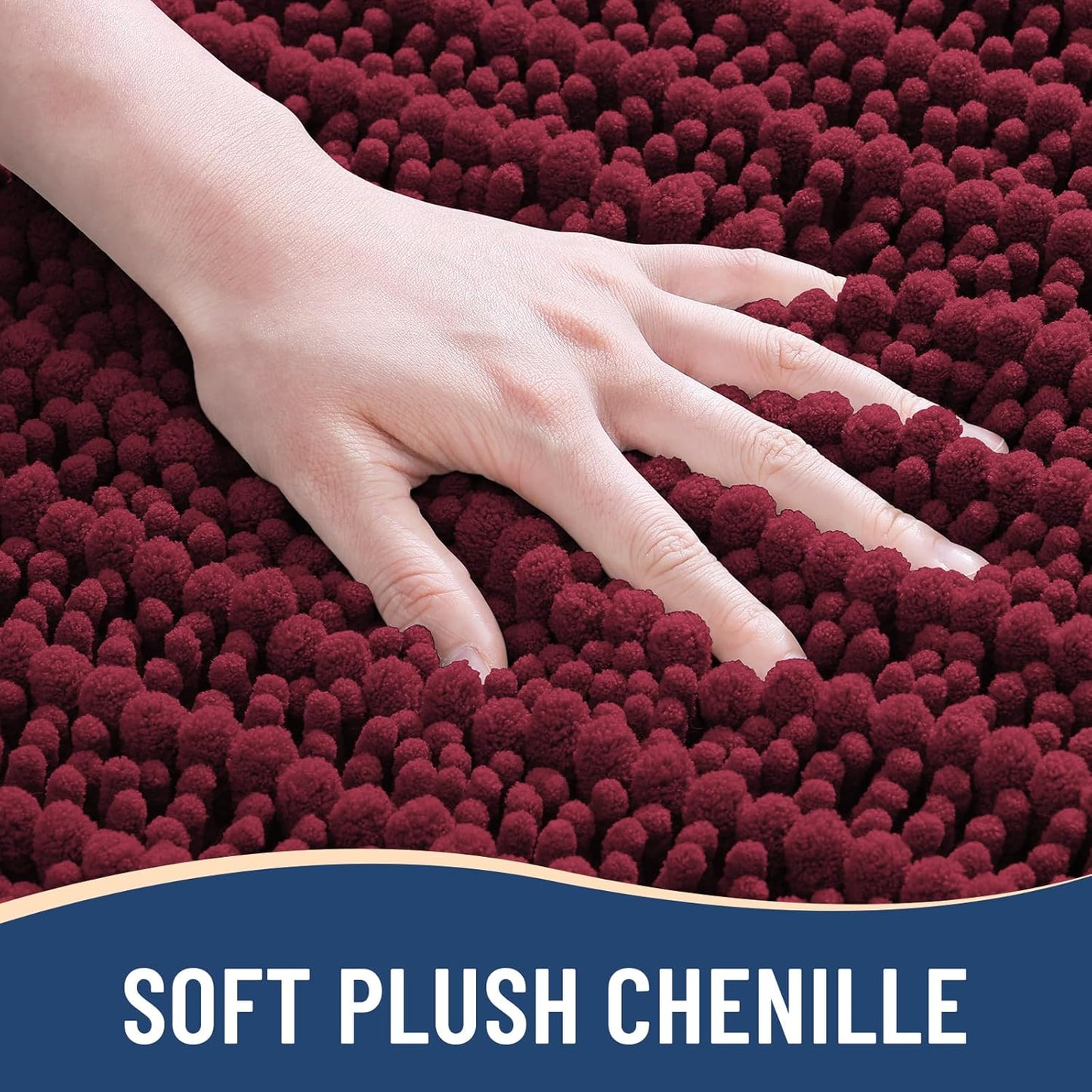 Arotive Luxury Chenille Bathroom Rug Mat, Extra Soft Thick Absorbent Shaggy Bath Rugs, Non-Slip Machine Wash Dry, Plush Bath Mats for Bathroom, Shower and Tub, 47x24, Burgundy