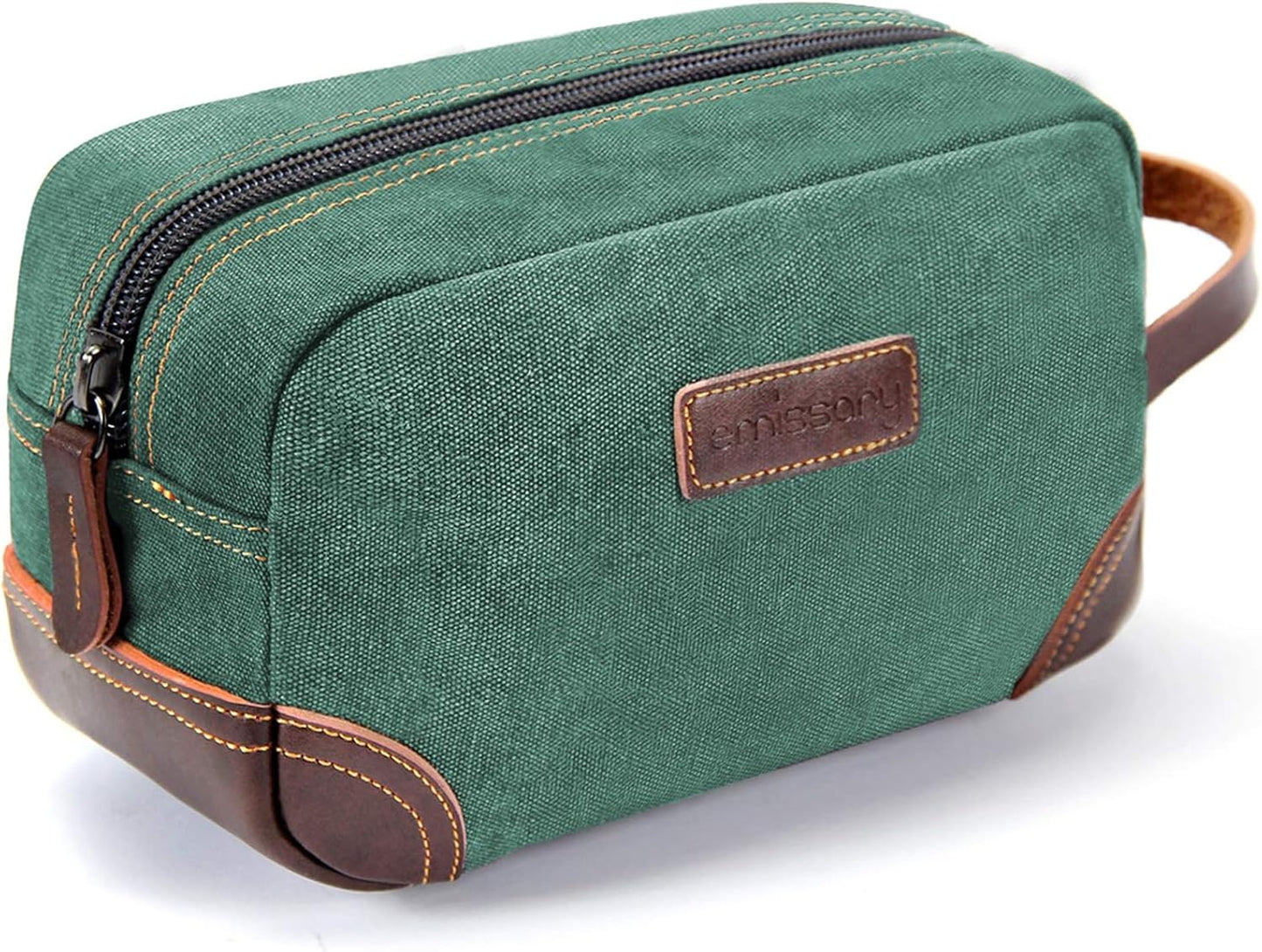 emissary Men's Toiletry Bag, Leather and Canvas Travel Toiletry Bag, Dopp Kit for Men, Travel Bathroom Bag Men's Shaving Kit, Travel Kit Small Bags for Men, Shaving Bag for Travel Accessories (Green)