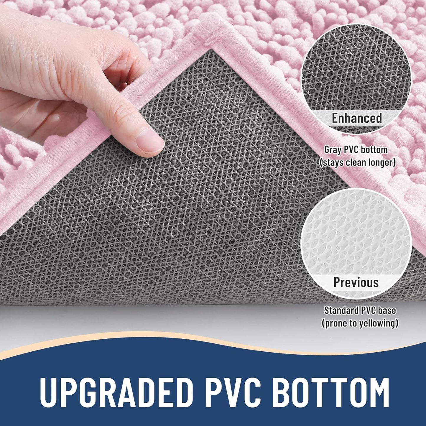 Arotive Luxury Chenille Bathroom Rug Mat, Extra Soft Thick Absorbent Shaggy Bath Rugs, Non-Slip Machine Wash Dry, Plush Bath Mats for Bathroom, Shower and Tub, 47x24, Pink