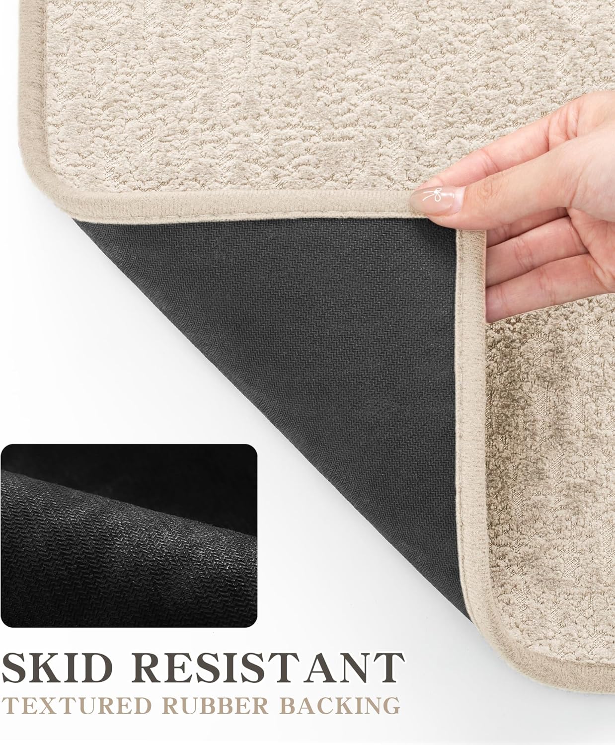 chakme Bathroom Rugs Mat U-Shaped 24x17, Ultra Thin Non Slip Bath Mat Small Quick Dry Absorbent Bath Mat for Bathroom Floor, (Light Beige, U-24"x17")