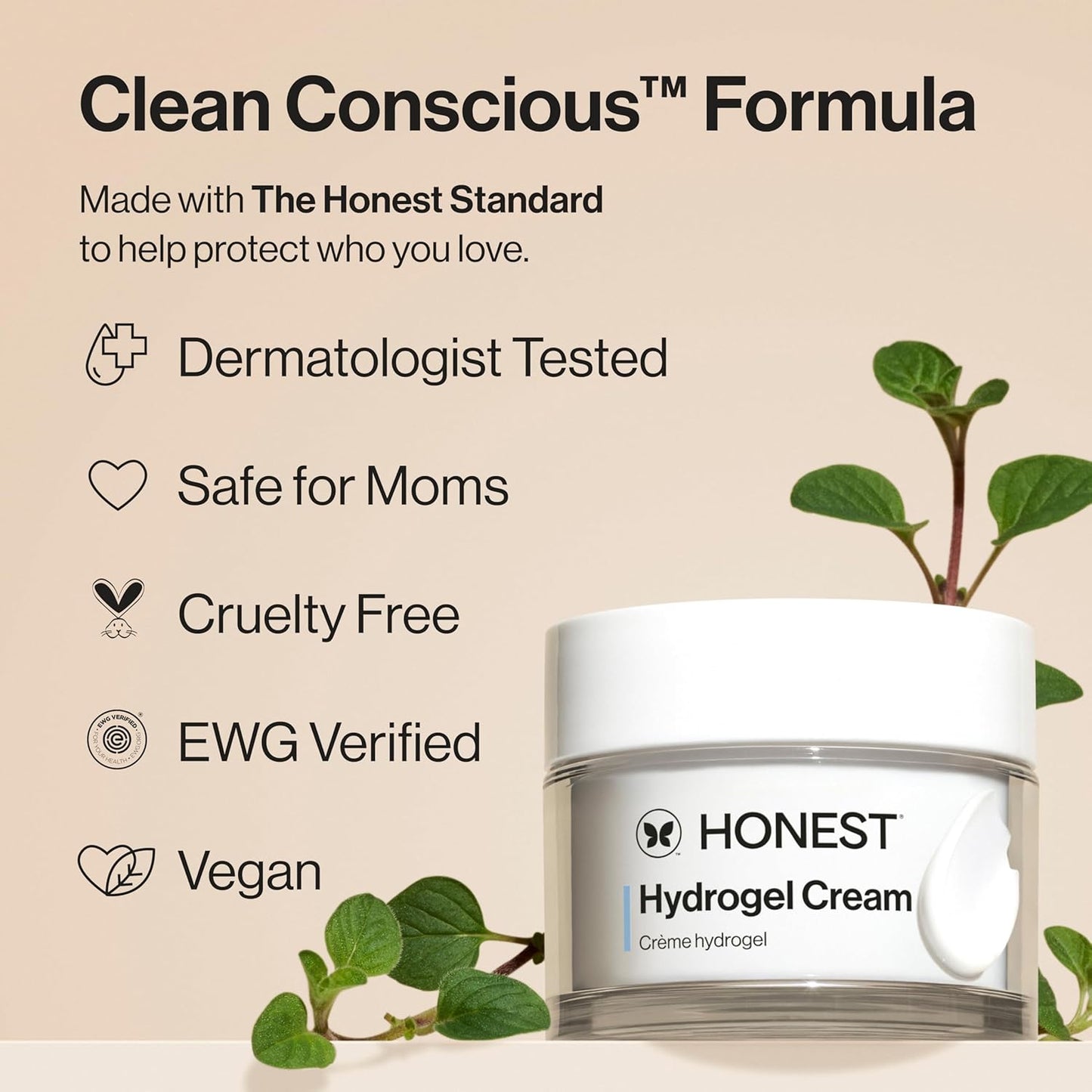 Honest Beauty Hydrogel Cream with Hyaluronic Acid | Lightweight, Moisturizing Water Cream | Gentle for Sensitive Skin, Fragrance Free, Vegan | 1.7 fl oz