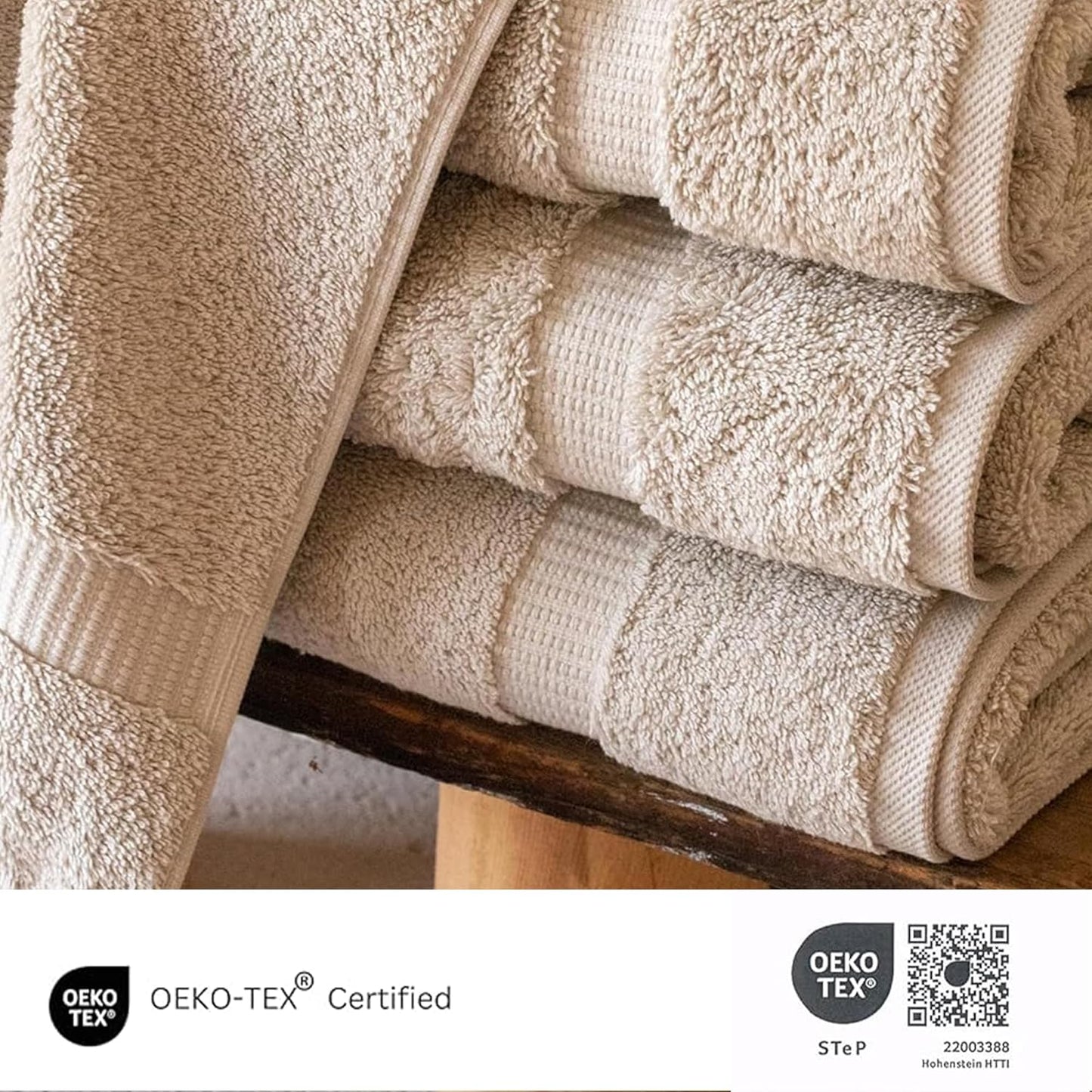 SALBAKOS 100% Turkish Cotton Bath Towel Set of 4 27x54 inch | Heirloom Quality | Hotel & Spa Collection | Ultra Soft, Super Absorbent, Long Lasting Bath Towels | Made in Turkey (Taupe, 4 Bath Towels)