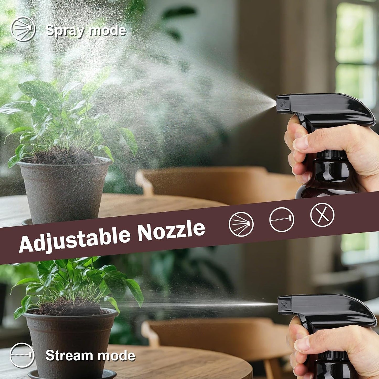 Spray Bottles 16.9oz Plastic Spray Bottle for Hair Mist/Stream Heavy Duty Empty Spray Bottles for Cleaning Solutions, Plants (16.9oz-Brown)