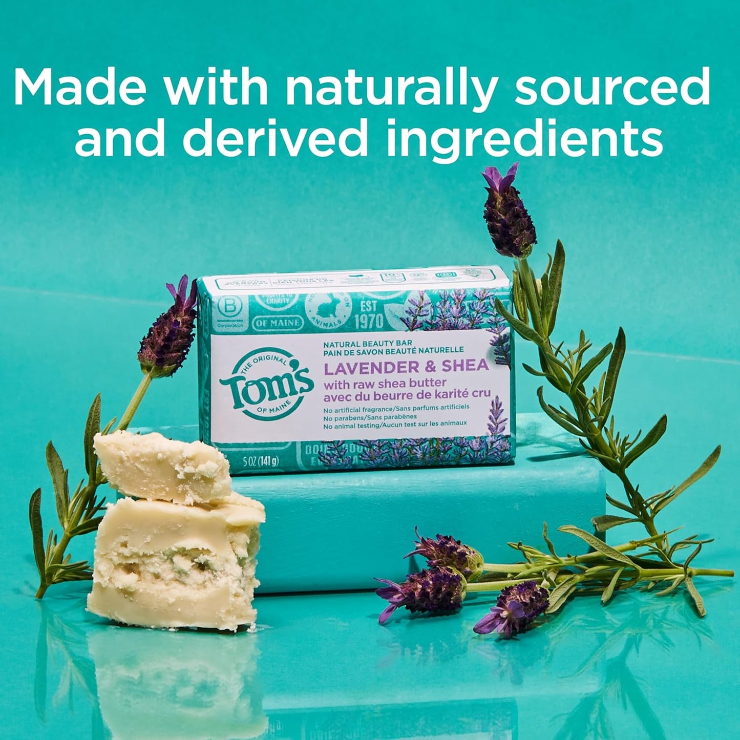 Tom's of Maine Natural Beauty Bar Soap, Lavender & Shea With Raw Shea Butter, 5 oz. 6-Pack (Packaging May Vary)