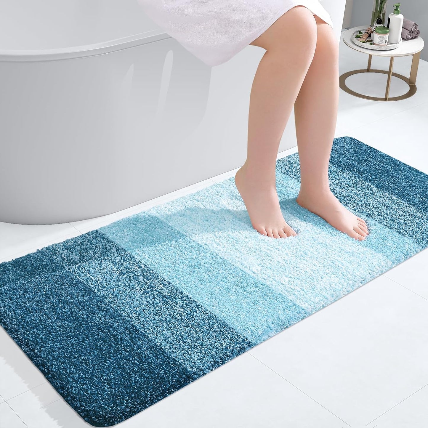 OLANLY Bathroom Runner Rugs 47x20, Extra Soft Absorbent Microfiber Bath Rugs, Rubber Backing, Quick Dry, Washable Bath Mats for Bathroom Floor, Tub and Shower, Home Decor Accessories, Peacock Blue