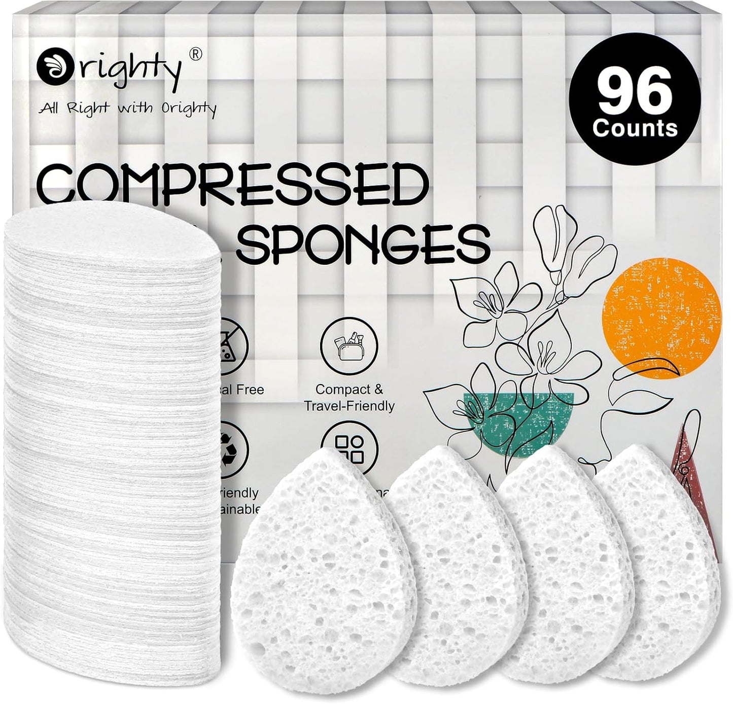 ORIGHTY 96 Count Facial Sponges for Cleansing, 100% Natural Cellulose Facial Sponges for Washing face, Compressed Cosmetic Spa Face Sponge for Exfoliating Mask, Makeup Removal, White