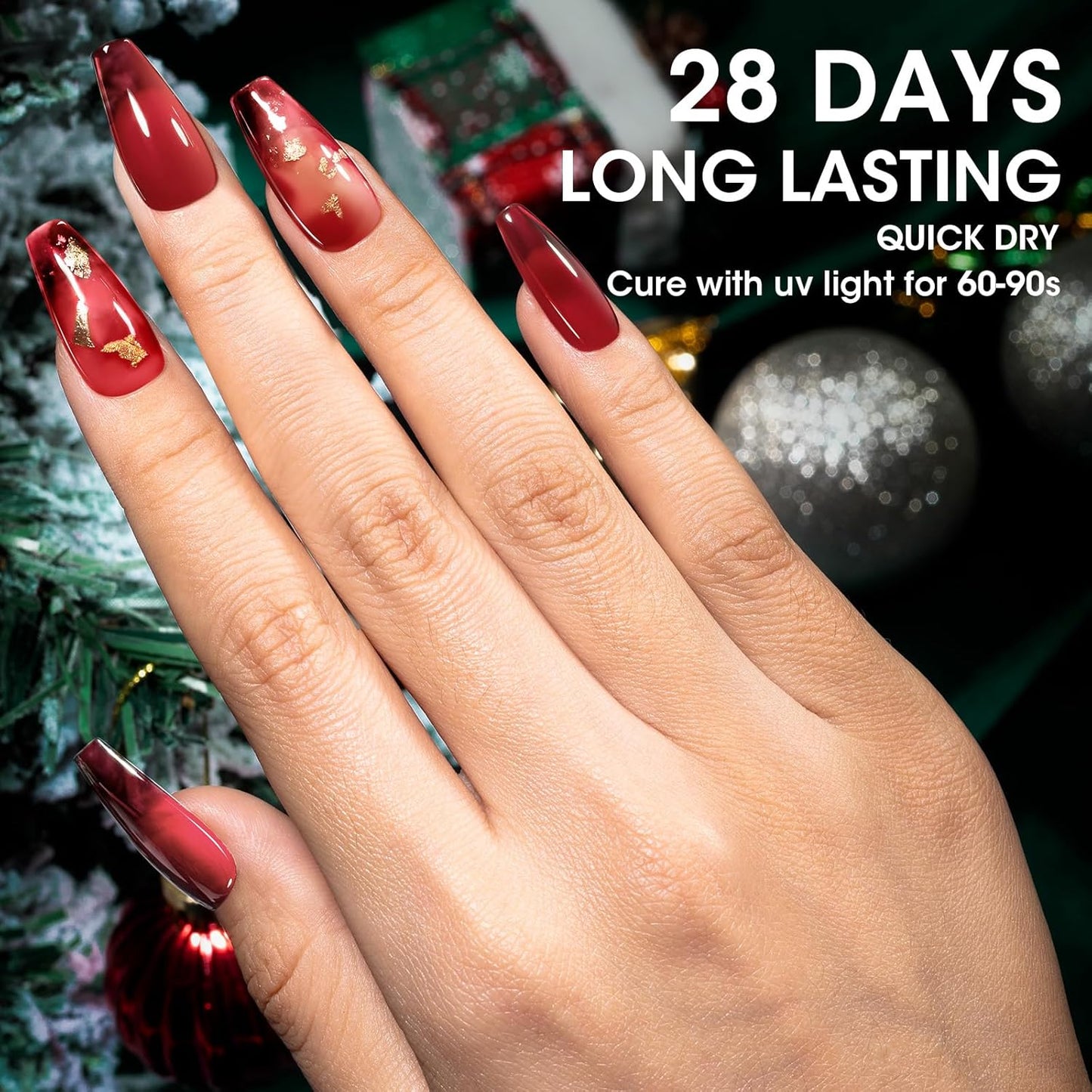 GELLEN Jelly Gel Nail Polish, Sheer Glass Neon Gel Polish Set 6 Colors Purple Blue Red Gray Brown Green, No Wipe Soak Off Glossy UV Light for Women Girls Spring Summer Fall Winter Christmas