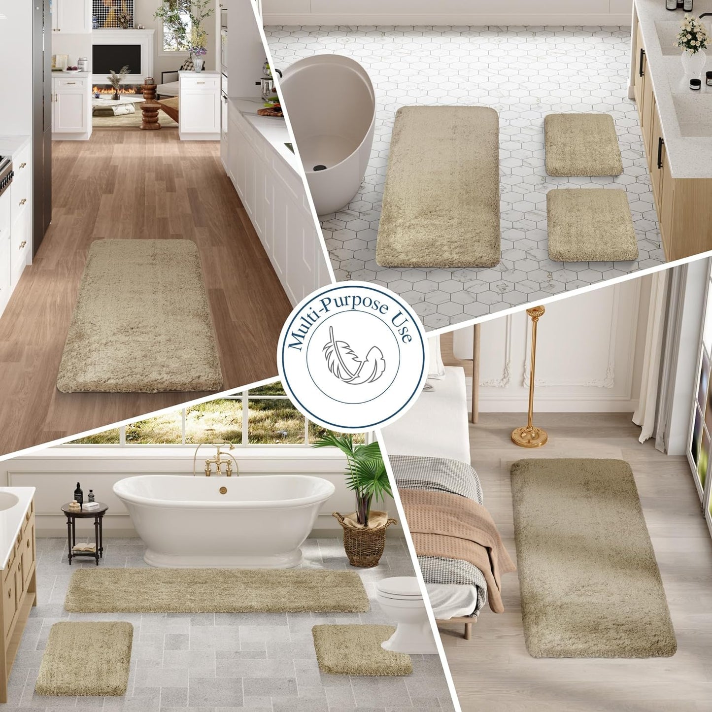 Walensee Large Bathroom Rug (24 x 48, Sand) Extra Soft Shaggy Bath Mat Machine Washable Microfiber Non Slip Luxury Floor Mat