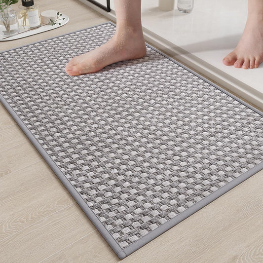 Non Slip Bath Mat Bathroom Rugs, Soft Braided Ultra Thin Bath Mats, Super Absorbent Quick Dry Bath Rug Shower Mat, Rubber Backing, Fit Under Door Bathroom Floor, Machine Washable, Gray 16" x 24"