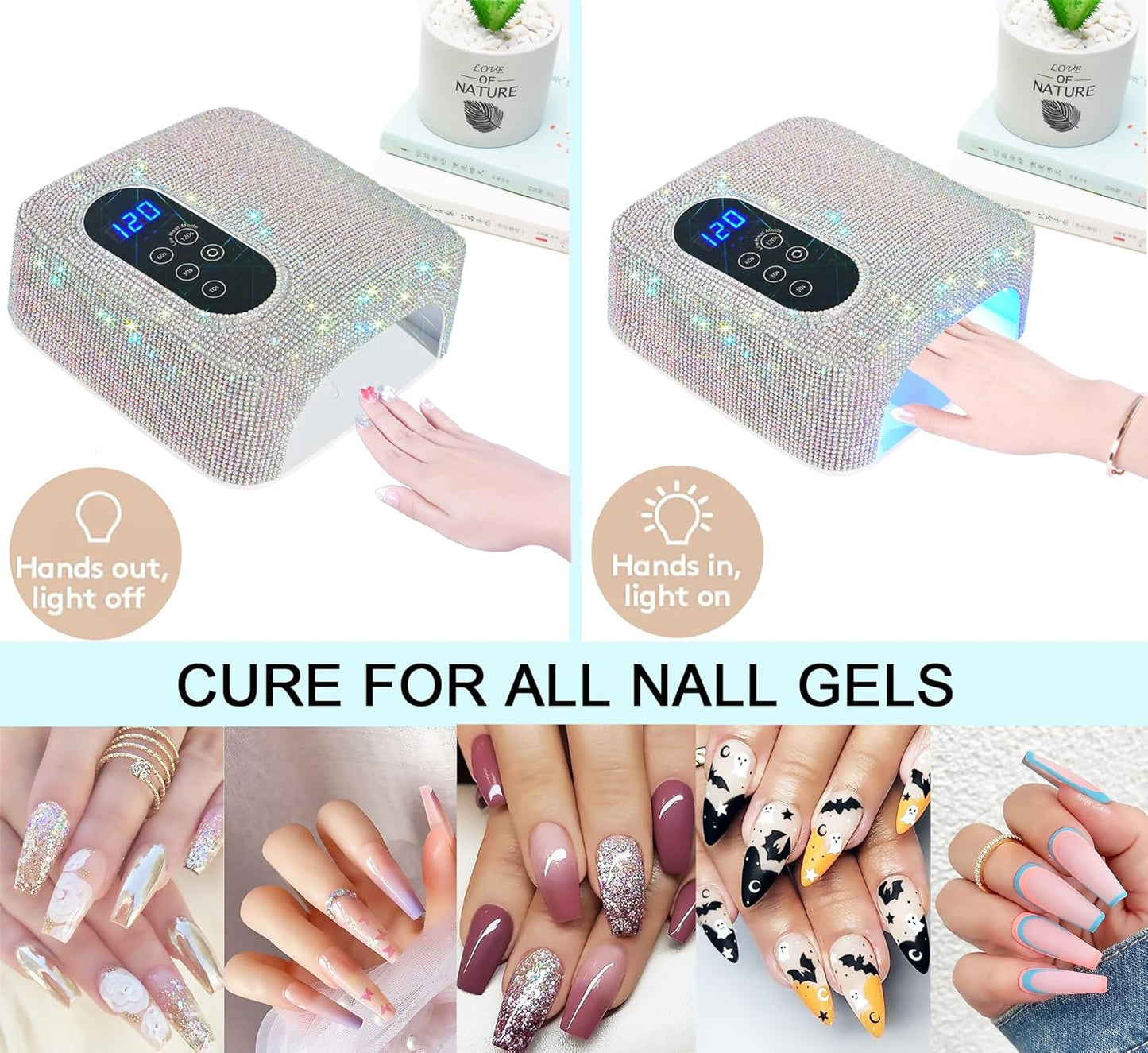 72W Cordless Led Nail Lamp, Rechargeable Nail Dryer, Portable Gel UV Led Nail Light with 4 Timer Setting Sensor, Professional Wireless Gel Nail Lights Nail Art Manicure Tools for Home and Salon