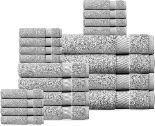 Delara Organic Cotton Luxuriously Plush Bath Towel 20 Piece Set|GOTS & Oeko-TEX Certified|Premium Hotel Quality Towels|Feather Touch Technology|650 GSM Long Staple|Soft, Quick Dry & Ultra-Absorbent