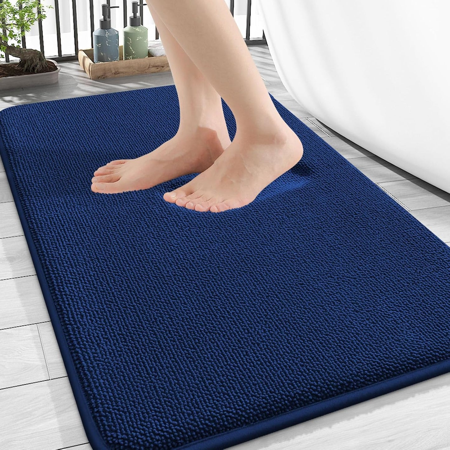 OLANLY Thick Memory Foam Bath Mat Rug 34x21, Extra Soft Absorbent Bathroom Rug, Quick Dry Bath Mats, Non-Slip, Machine Washable Carpet for Bathroom, Tub and Shower, Home Decor Accessories, Navy