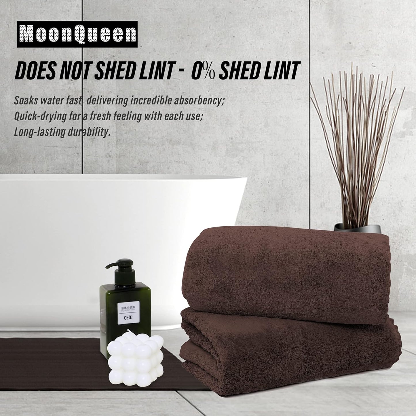 MOONQUEEN 6 Pack Premium Bath Towel Set - Quick Drying - Microfiber Coral Velvet Highly Absorbent Towels - Multipurpose Use as Bath Fitness, Bathroom, Shower, Sports, Yoga Towel (Wood Brown)