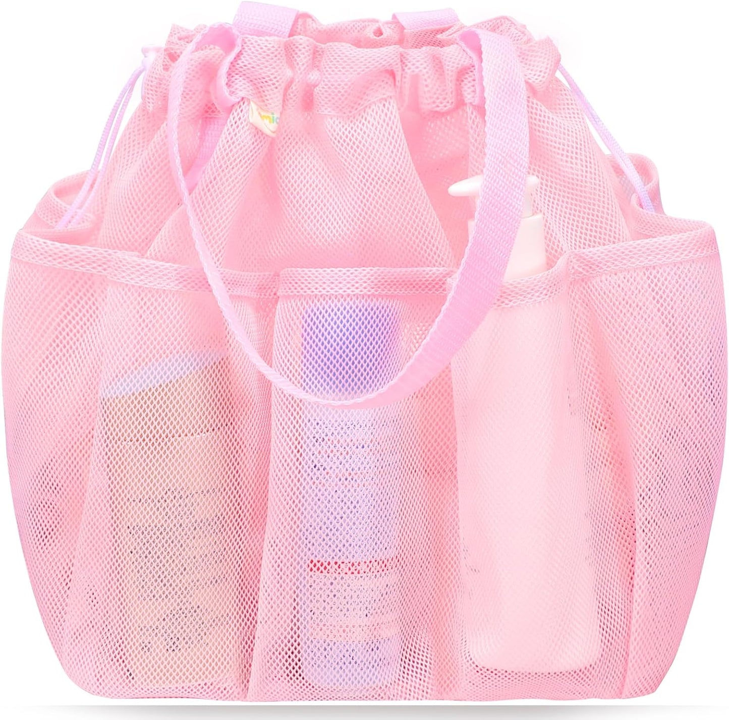Mesh Shower Caddy Portable with Drawstring, Dorm Room Essentials for College Students Girls, Large Shower Bag for Camping,Swimming,Gym,Travel,Bathroom - Pink