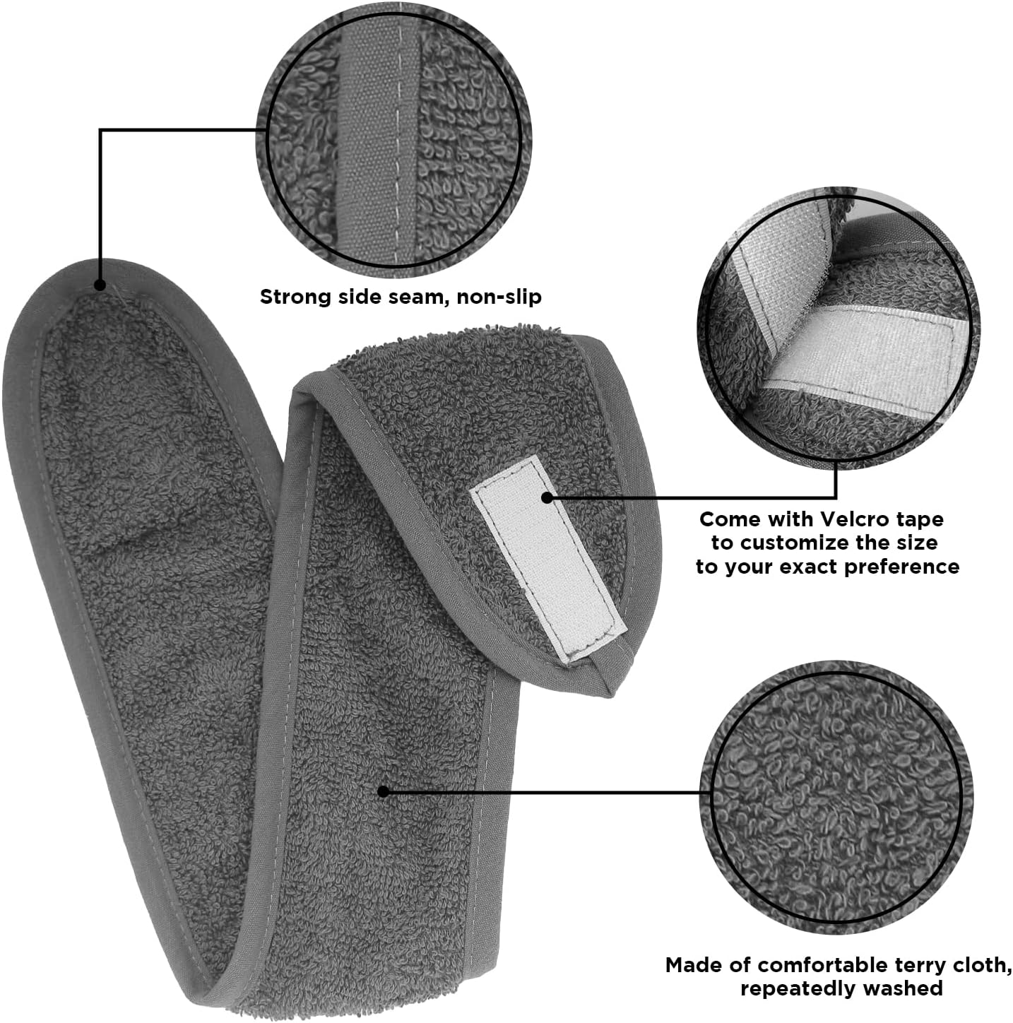 Dan River Facial Spa Headband, Pack of 3, Makeup Shower Bath Wrap Sport Headband Velcro Adjustable Ultra Soft Terry Cloth Stretch Towels for Face Washing, Shower, Yoga and Makeup