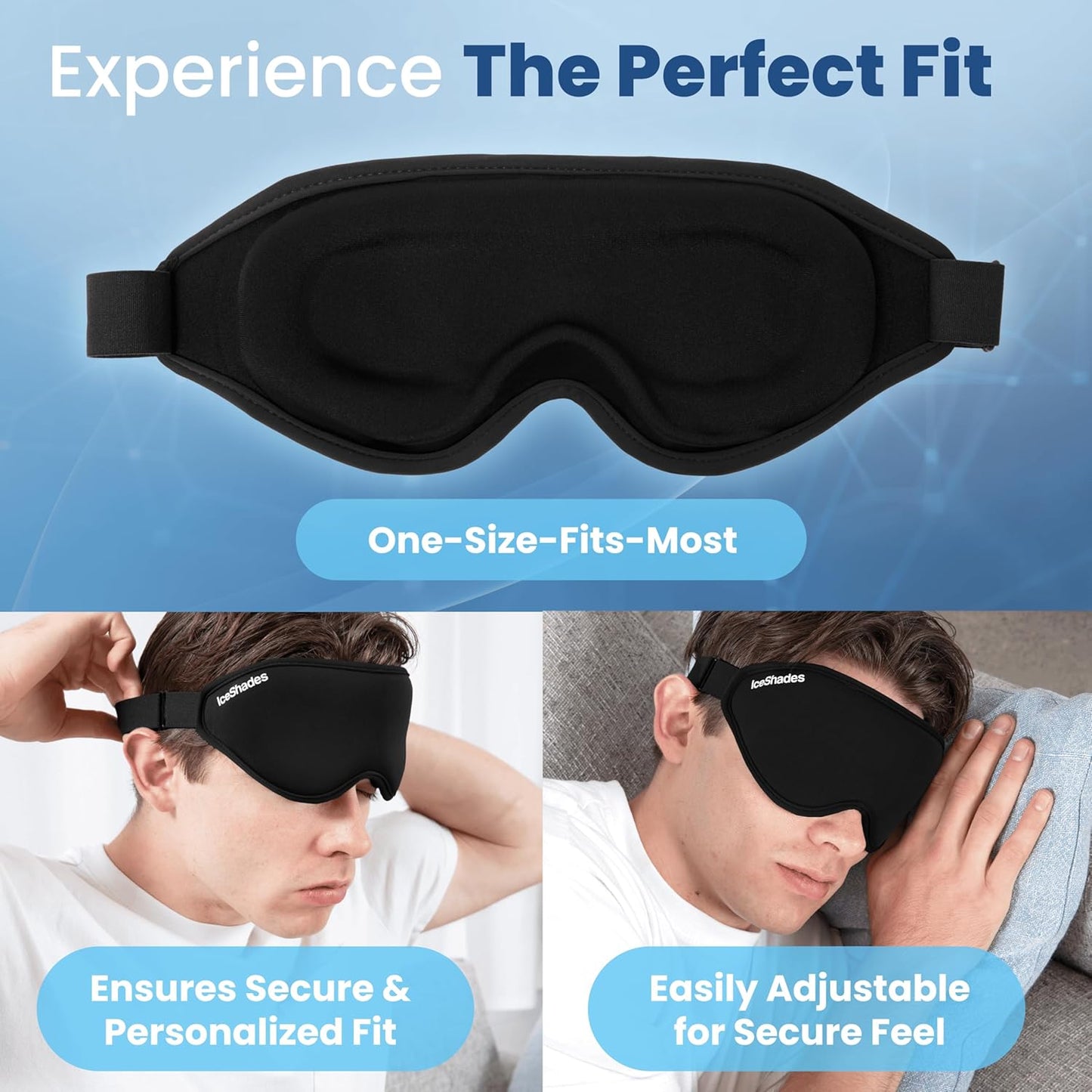 IceShades Cooling Gel Eye Mask for Migraine Relief, Tension & Hangover Migraine Mask, Cold Compress for Headache Dark Circles Tired Puffy Eyes, Reusable Ice Pack for Sleeping, Black