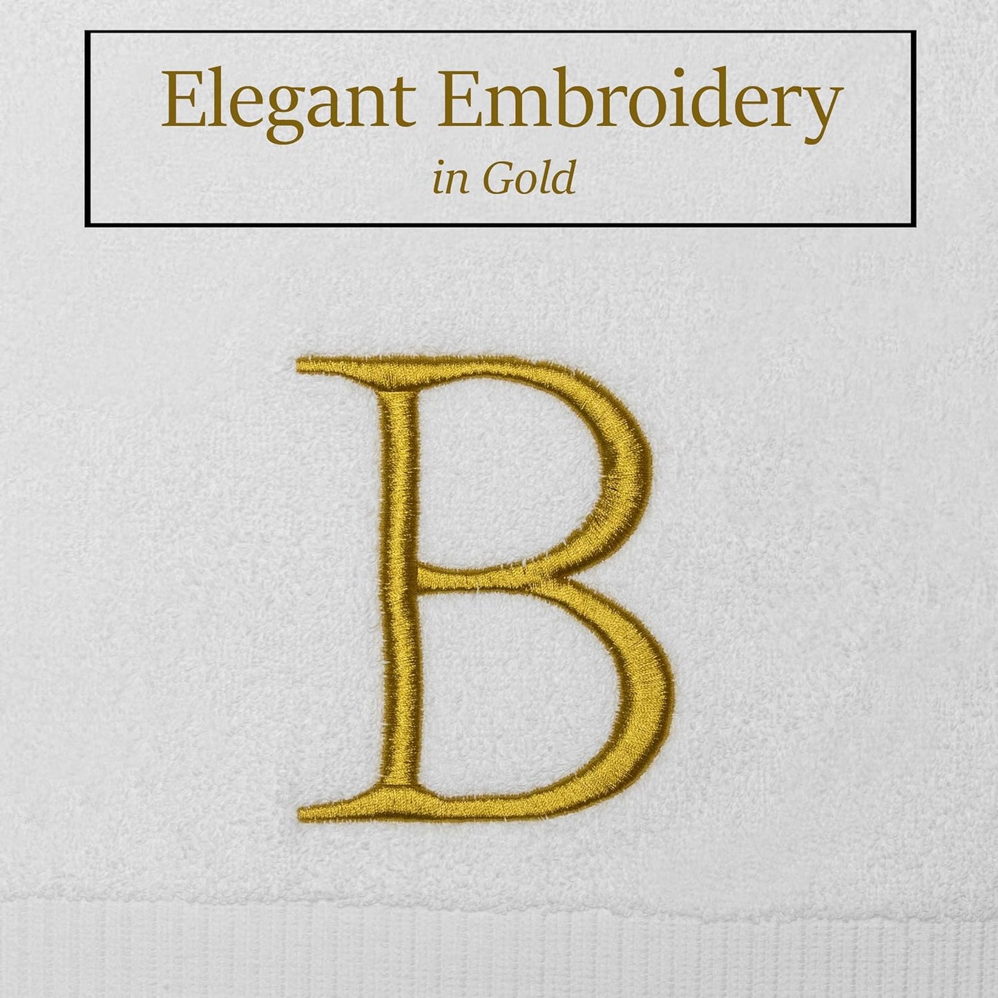 Monogrammed Hand Towels for Bathroom - Luxury Hotel Quality Personalized Initial Decorative Embroidered Bath Towel for Powder Room, Spa - GOTS Organic Certified - Set of 2 Gold Letter B
