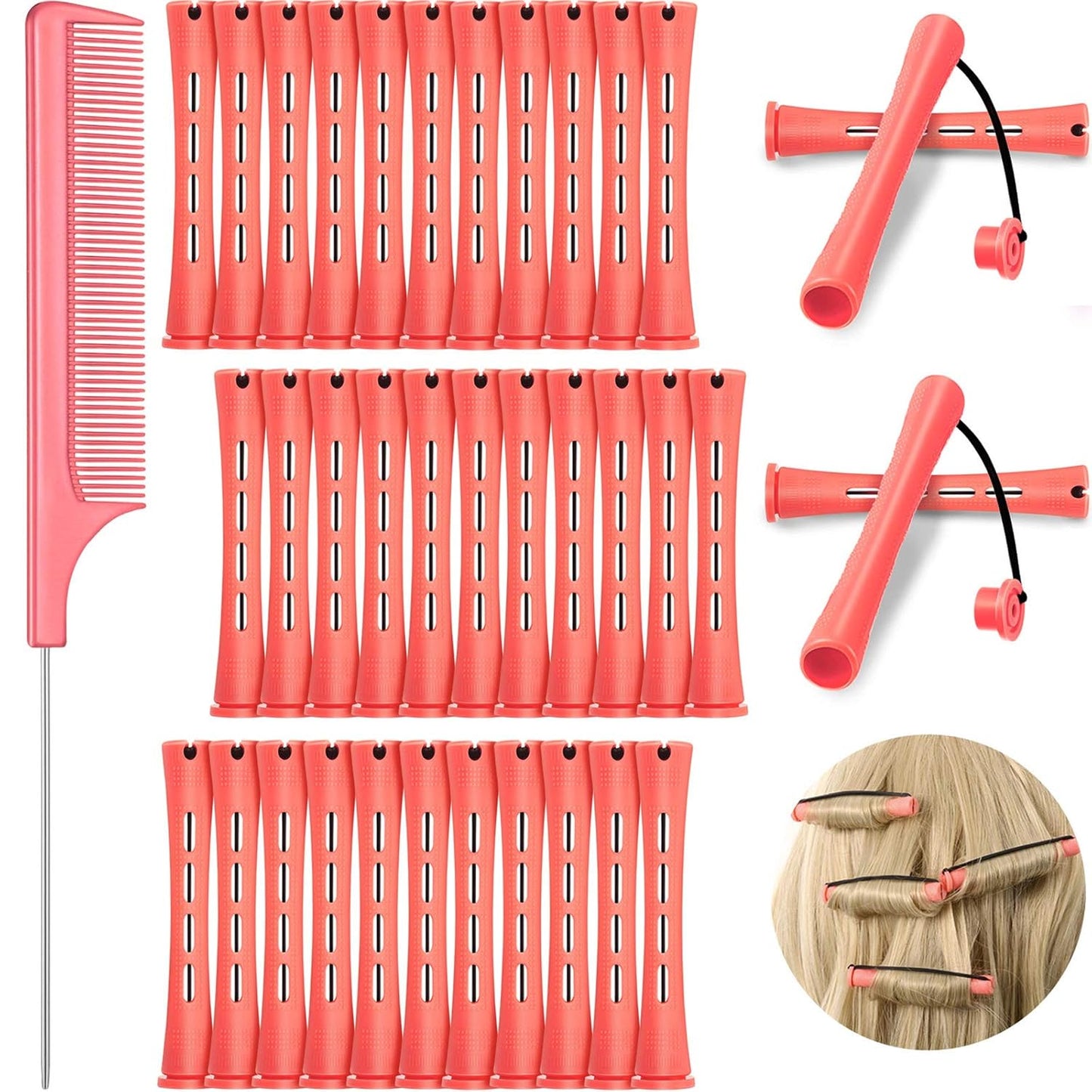 WILLBOND 36 Pieces Cold Wave Rod Hair Perm Rods Hair Rollers Perming Curlers with Steel Rat Tail Comb for Hairdressing Styling