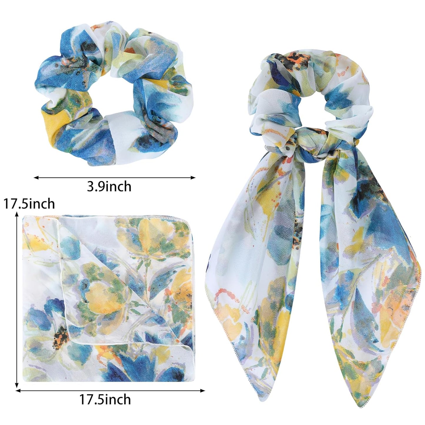 Scarf Scrunchie for Women Girls，6PCS Bow Scrunchie Hair Scarf Ties，Tie Dye Flower Hair Scrunchies Ponytai Ribbons Fashion Accessories for Thick Hair