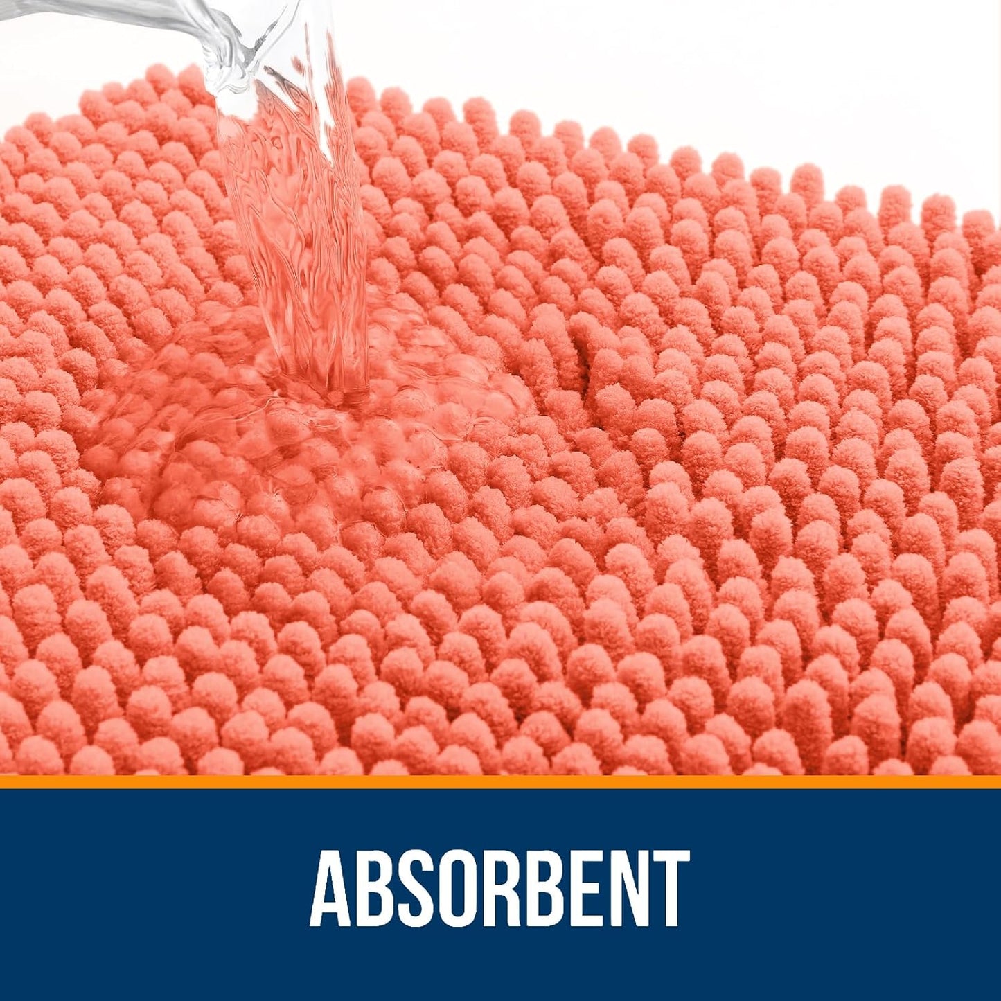 OLANLY Bathroom Rugs 70x24, Extra Soft Absorbent Chenille Bath Rugs, Rubber Backing Quick Dry, Machine Washable Bath Mats for Bathroom Floor, Tub and Shower, Home Decor Accessories, Coral