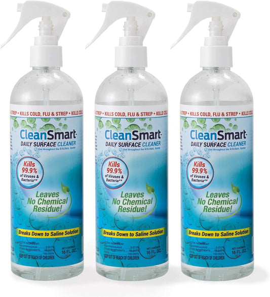 CleanSmart Daily Surface Spray Disinfectant, Kills 99.9% of Viruses, Bacteria, Mold & Fungus, 16 oz Bottle (Pack of 3)
