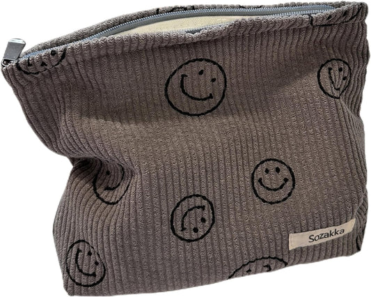 Cosmetic Bags for Women - Corduroy Cosmetic Bag Aesthetic Women Handbags Purses Smile Dots Makeup Organizer Storage Makeup Bag Girls Case Bags (A-Gray)