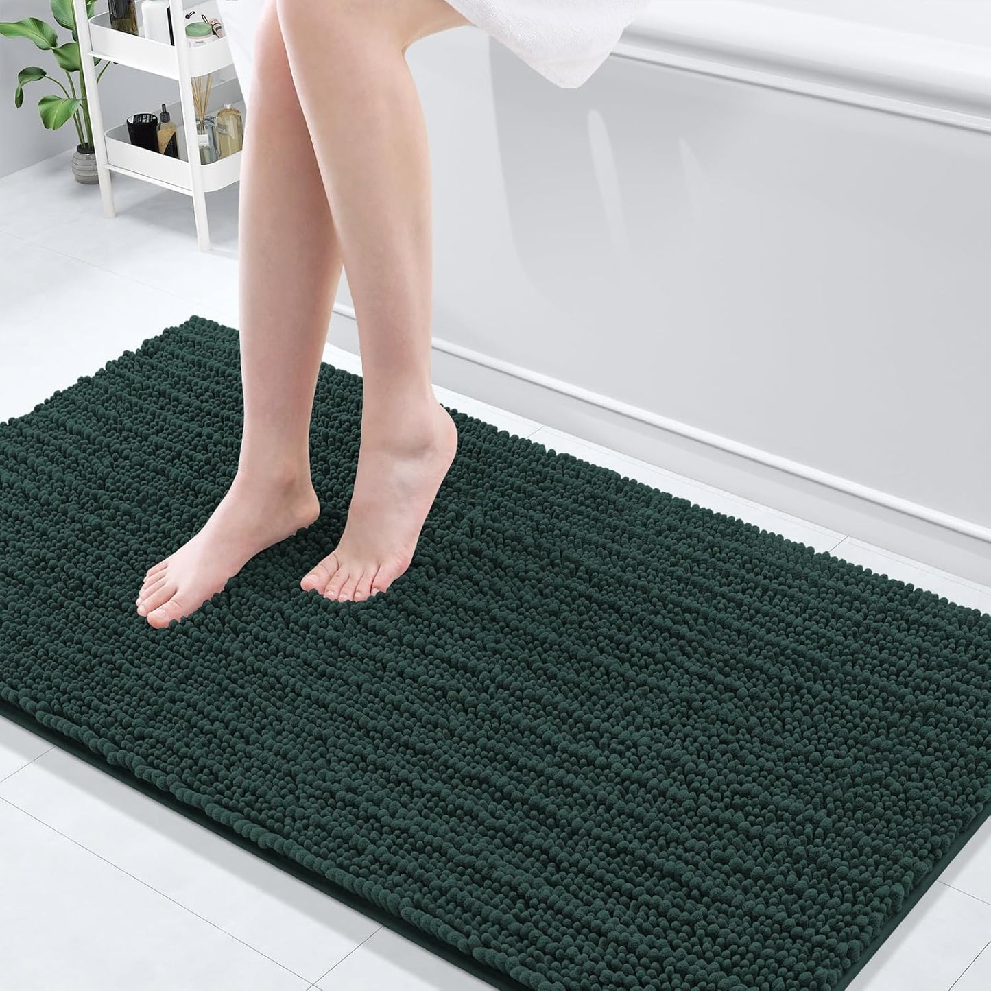 Arotive Luxury Chenille Bathroom Rug Mat, Extra Soft Thick Absorbent Shaggy Bath Rugs, Non-Slip Machine Wash Dry, Plush Bath Mats for Bathroom, Shower and Tub, 60x24, Dark Green