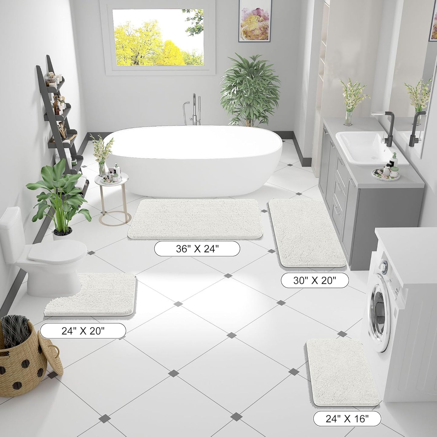 OLANLY Bathroom Rugs 34x21, Extra Soft Absorbent Chenille Bath Rugs, Rubber Backing Quick Dry, Machine Washable Bath Mats for Bathroom Floor, Tub and Shower, Home Decor Accessories, Ivory