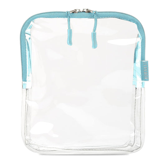 BORSALI TSA-Approved Quart-Sized Bag for Carry-On Travel - One (1) Quart Clear Toiletries, Cosmetic and 3-1-1 Liquids Toiletry Bag - Light Blue