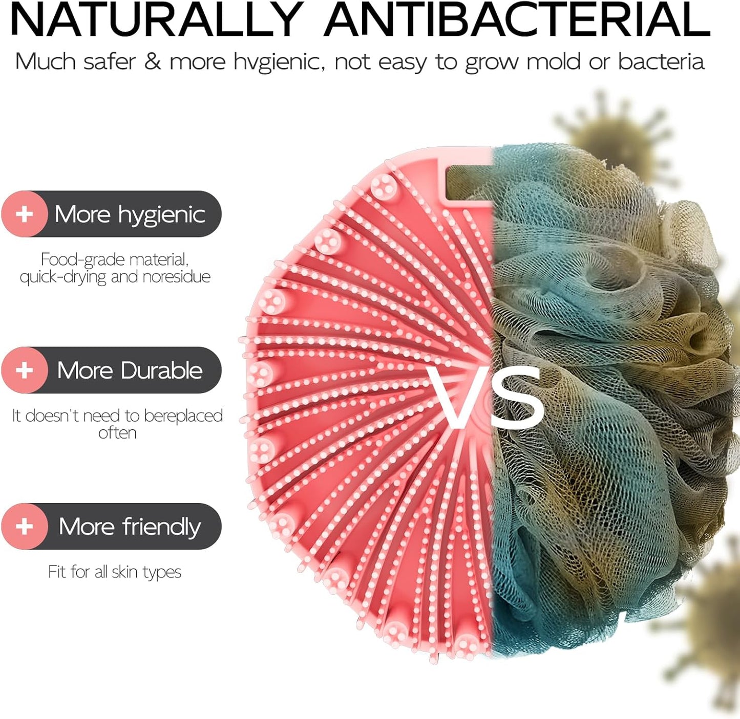 Silicone Body Scrubber, Exfoliating Body Wash Scrubbers Exfoliator, Shower Body Brush for Effective Showering Exfoliation and Gentle Massage (Pink)