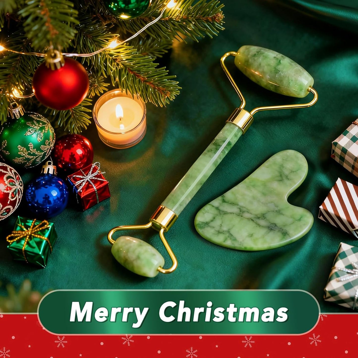 huefull Genuine Jade Roller & Gua Sha Set for Face, Cooling & Firming Effect, Sculpting Tool for Jawline & Skin Care, Self-Care Gift for Women & Men