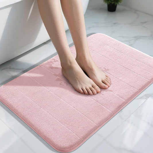 Yimobra Pink Bath Mat 31.5x20 Inch, Super Soft Absorbent Memory Foam Bathroom Rug Non Slip, Quick Dry, Machine Washable Floor Carpet for Tub Shower, Home Decor Accessories